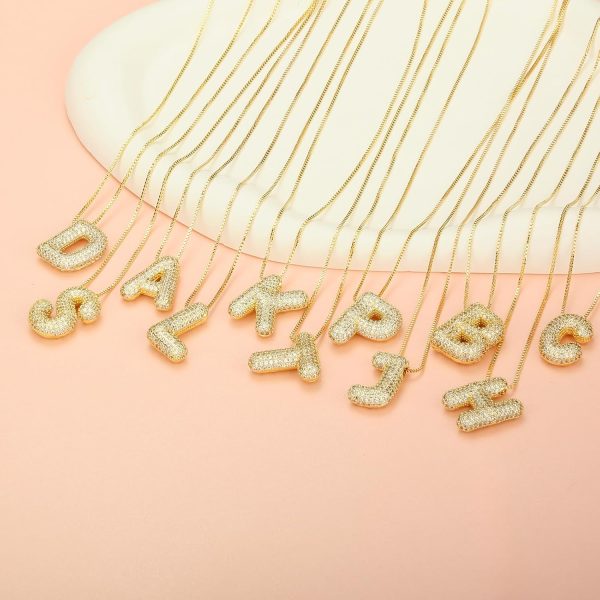 18K Bubble Letter Necklace Gold for Women, Initial Necklaces Rhinestone Chunky Bubble Letter Necklace as Birthday Gifts Charm Puff Name Pendant Alphabet Necklaces Non Tarnish Gold Plated Jewelry - Image 7
