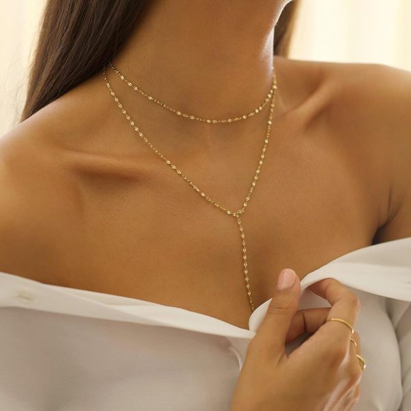 Lariat Gold Necklace for Women Dainty Long 14K Gold Plated Y-Shaped Body Chain Choker Necklace Trendy Non Tarnish Pendant Simple Layered Necklaces Gold Jewelry for Women Set Gift - Image 2