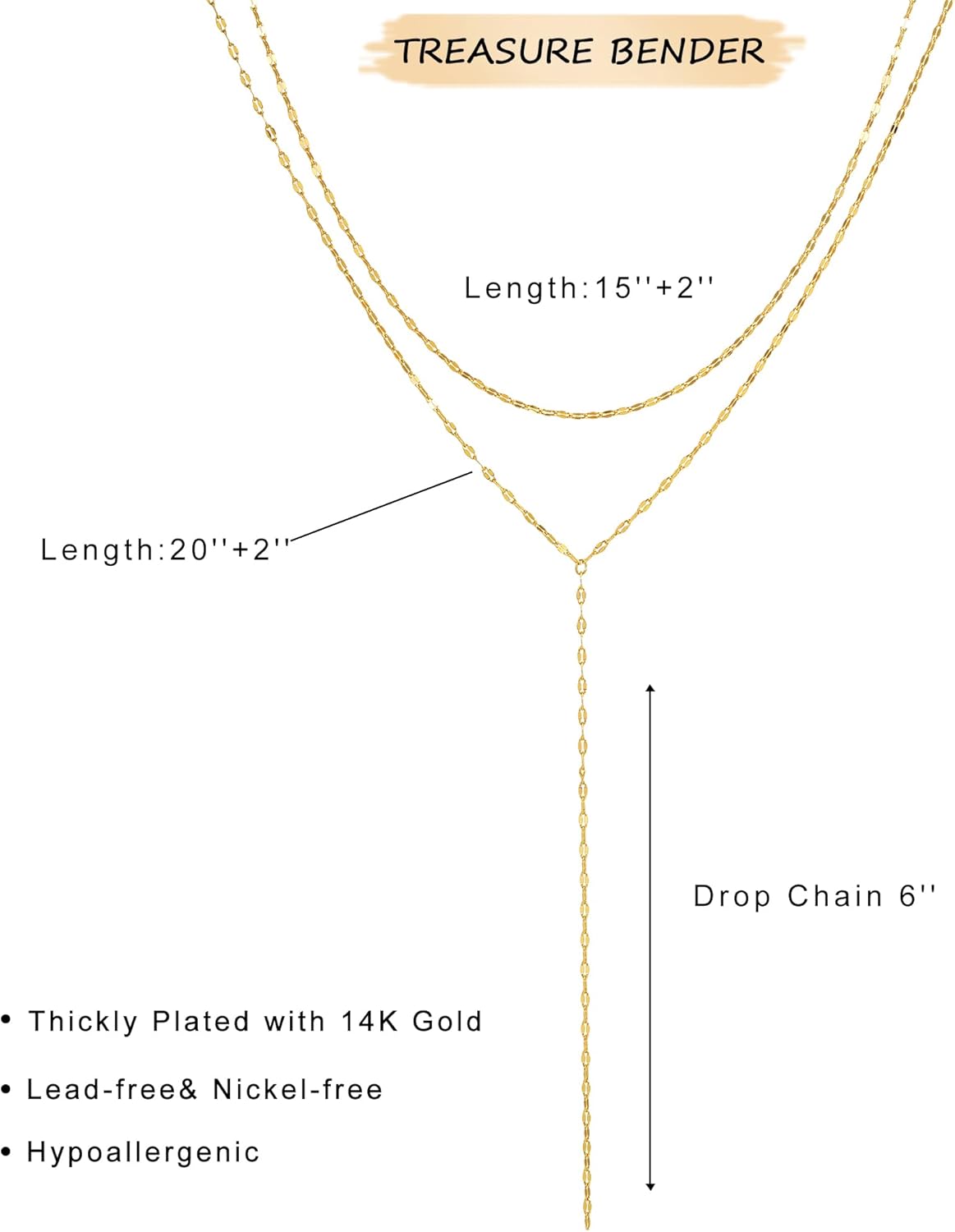 Lariat Gold Necklace for Women Dainty Long 14K Gold Plated Y-Shaped Body Chain Choker Necklace Trendy Non Tarnish Pendant Simple Layered Necklaces Gold Jewelry for Women Set Gift - Image 5