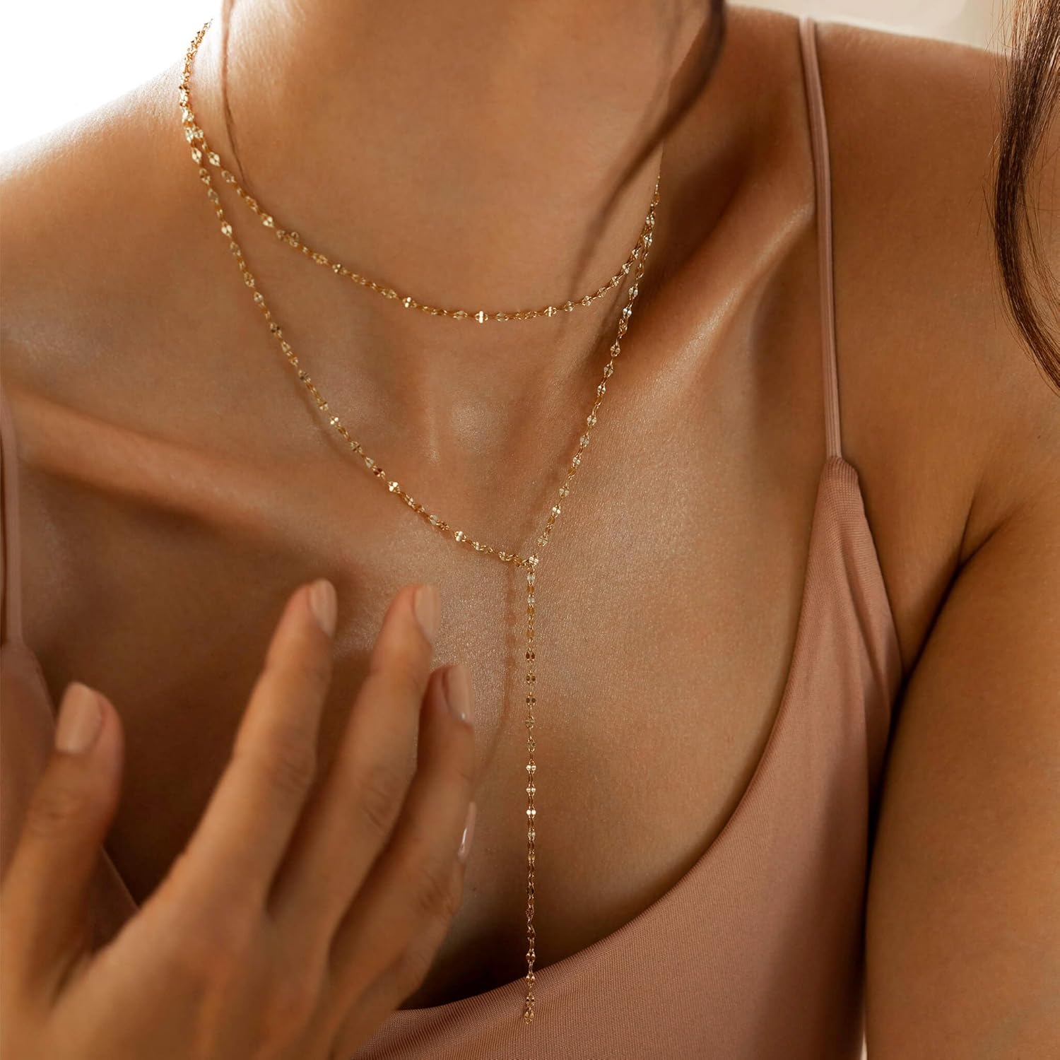 Lariat Gold Necklace for Women Dainty Long 14K Gold Plated Y-Shaped Body Chain Choker Necklace Trendy Non Tarnish Pendant Simple Layered Necklaces Gold Jewelry for Women Set Gift - Image 6