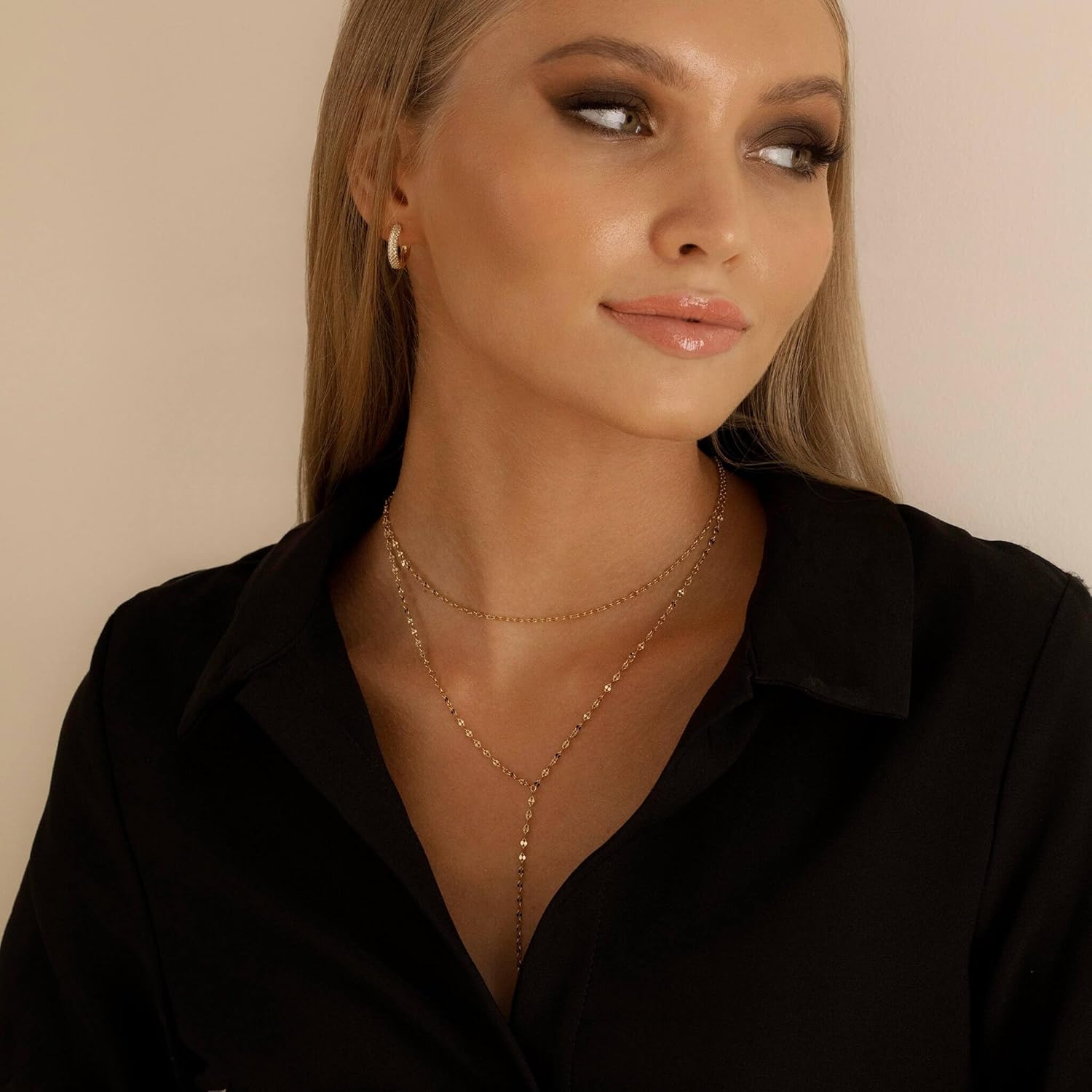 Lariat Gold Necklace for Women Dainty Long 14K Gold Plated Y-Shaped Body Chain Choker Necklace Trendy Non Tarnish Pendant Simple Layered Necklaces Gold Jewelry for Women Set Gift - Image 7