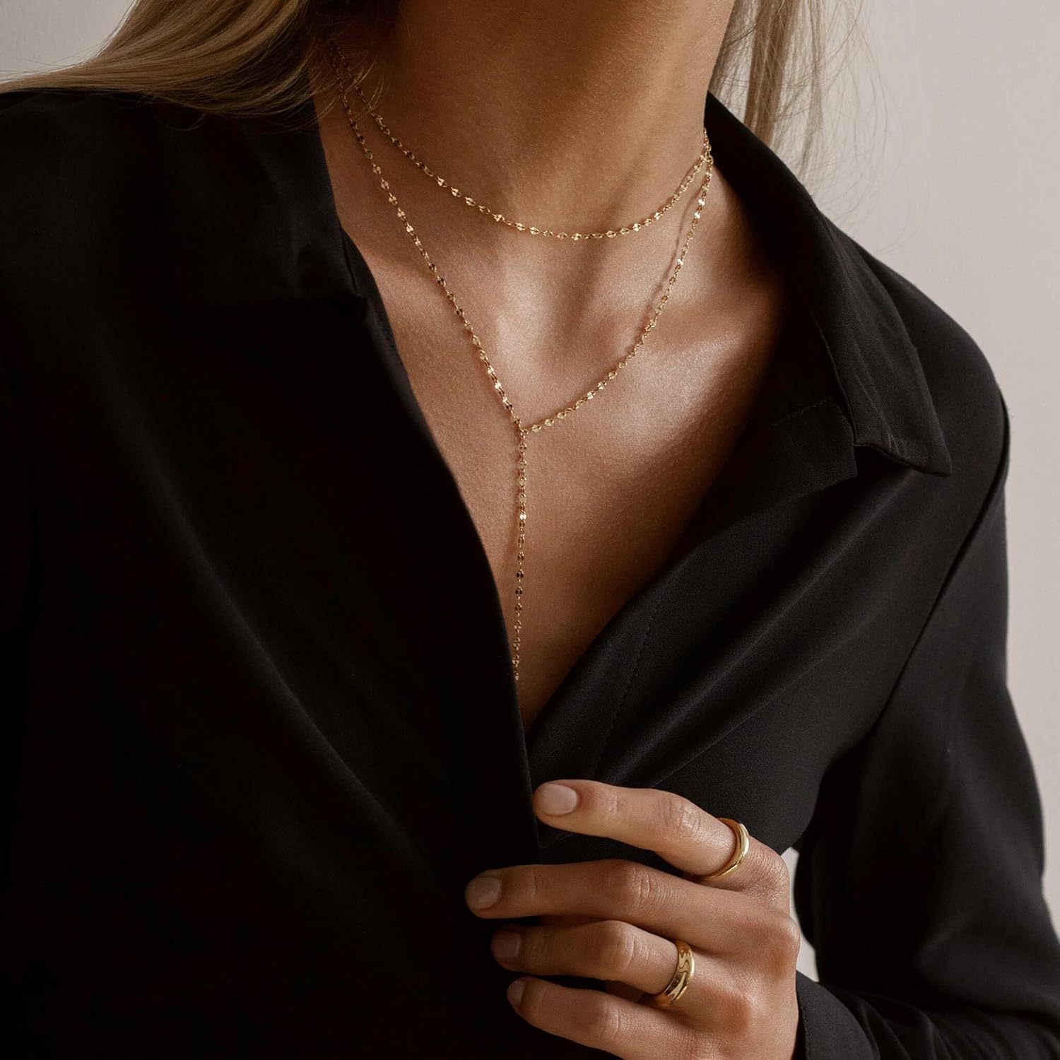 Lariat Gold Necklace for Women Dainty Long 14K Gold Plated Y-Shaped Body Chain Choker Necklace Trendy Non Tarnish Pendant Simple Layered Necklaces Gold Jewelry for Women Set Gift - Image 9